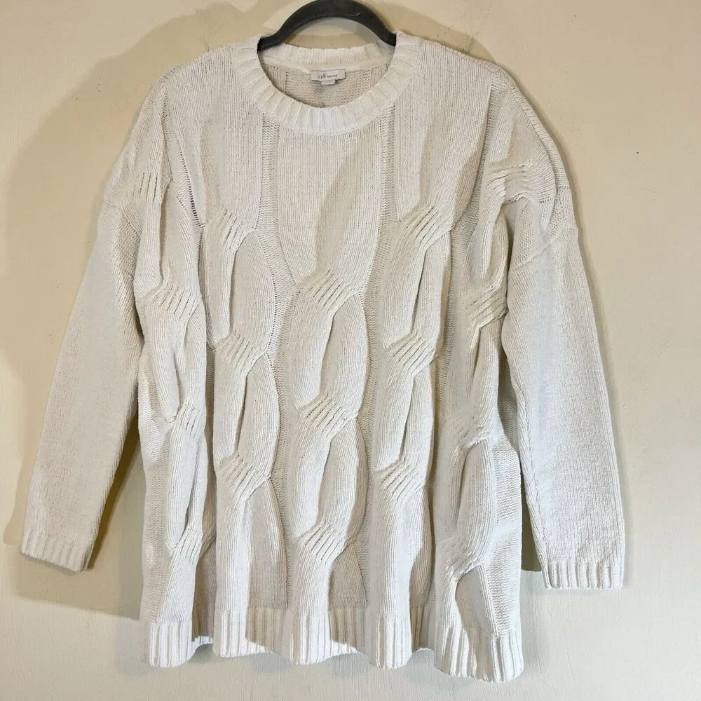 J Jill Womens Chenille Sweater Off White Cable Knit Pullover Size Medium
